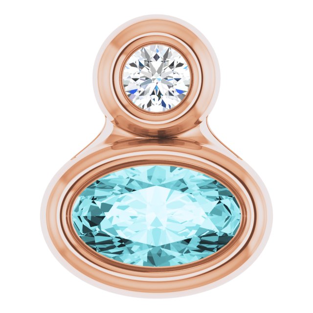 14K Rose 5x3 mm Oval  Natural Blue Zircon & .03 CT Natural Diamond Pendant
